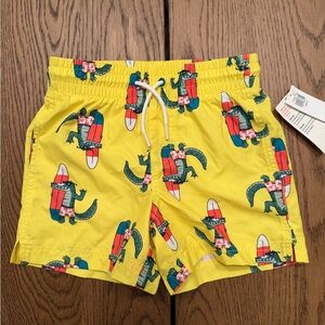 Old Navy Yellow Swim Trunks with Green Alligator & Red Surfboard Print